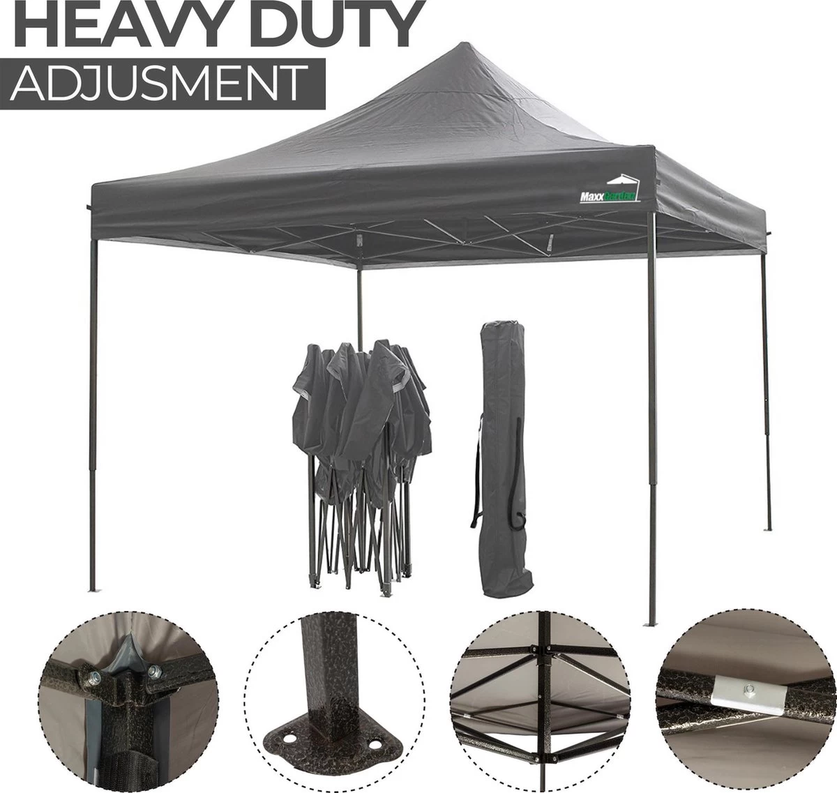 MaxxGarden Easy-up Partytent - 3x3m - Standaard - Waterdicht - Opvouwbaar - Inclusief Draagtas - Antraciet - Afbeelding 4
