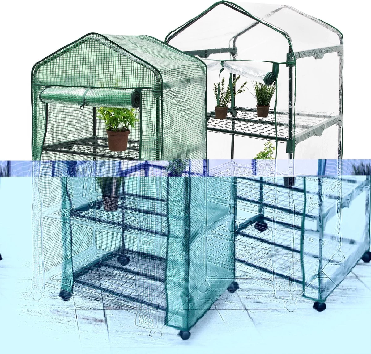 Relaxdays Kas Met Wielen - Tuinkas 3 Etages - Broeikas Kweekkas Tuin / Balkon 130 Cm Hoog - PE - Afbeelding 14