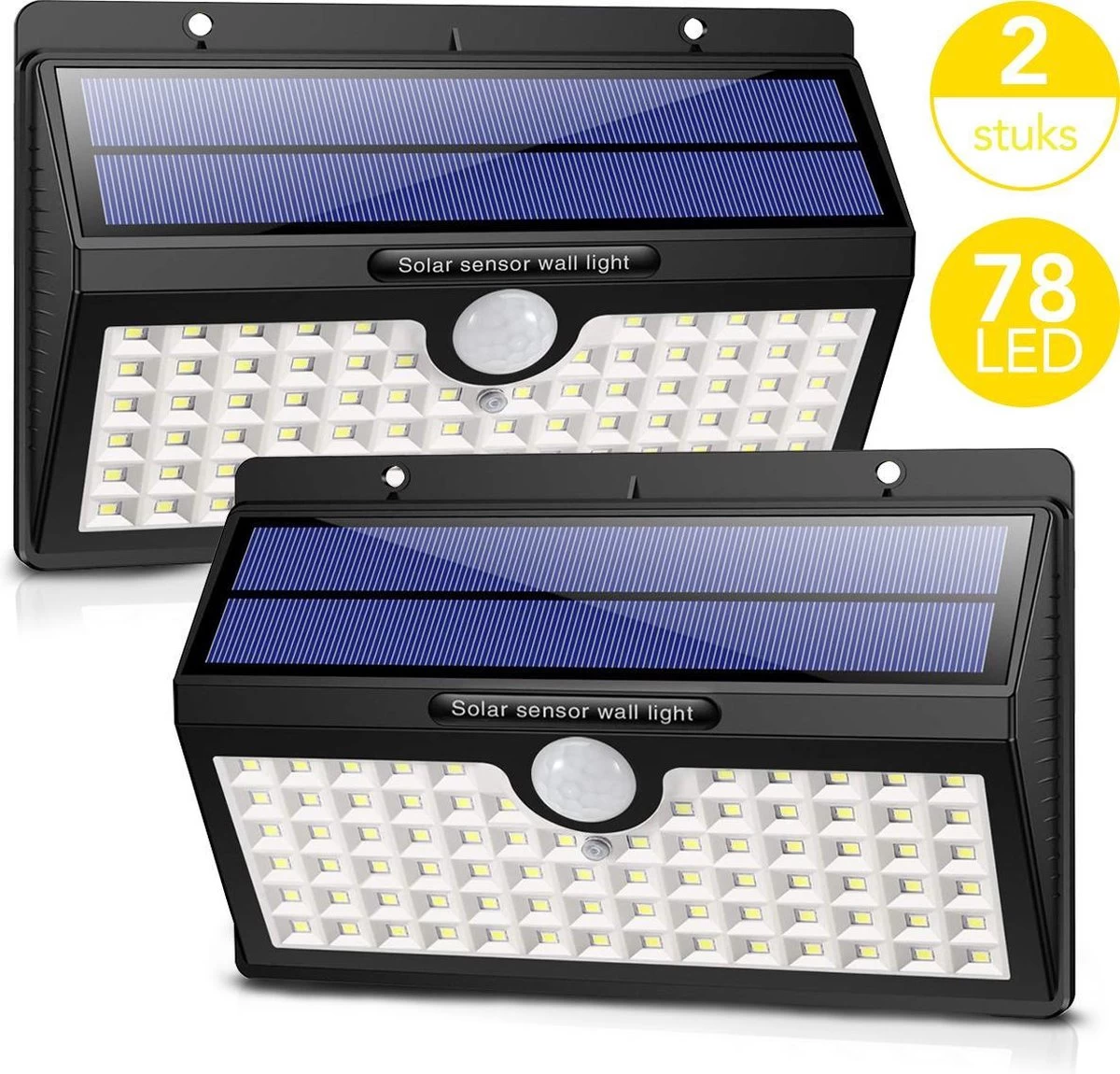 Auronic Buitenlamp - Zonne-energie - 2 Stuks - Bewegingssensor - 78 LED's - Wandlamp - IP65 - Zwart - Afbeelding 6