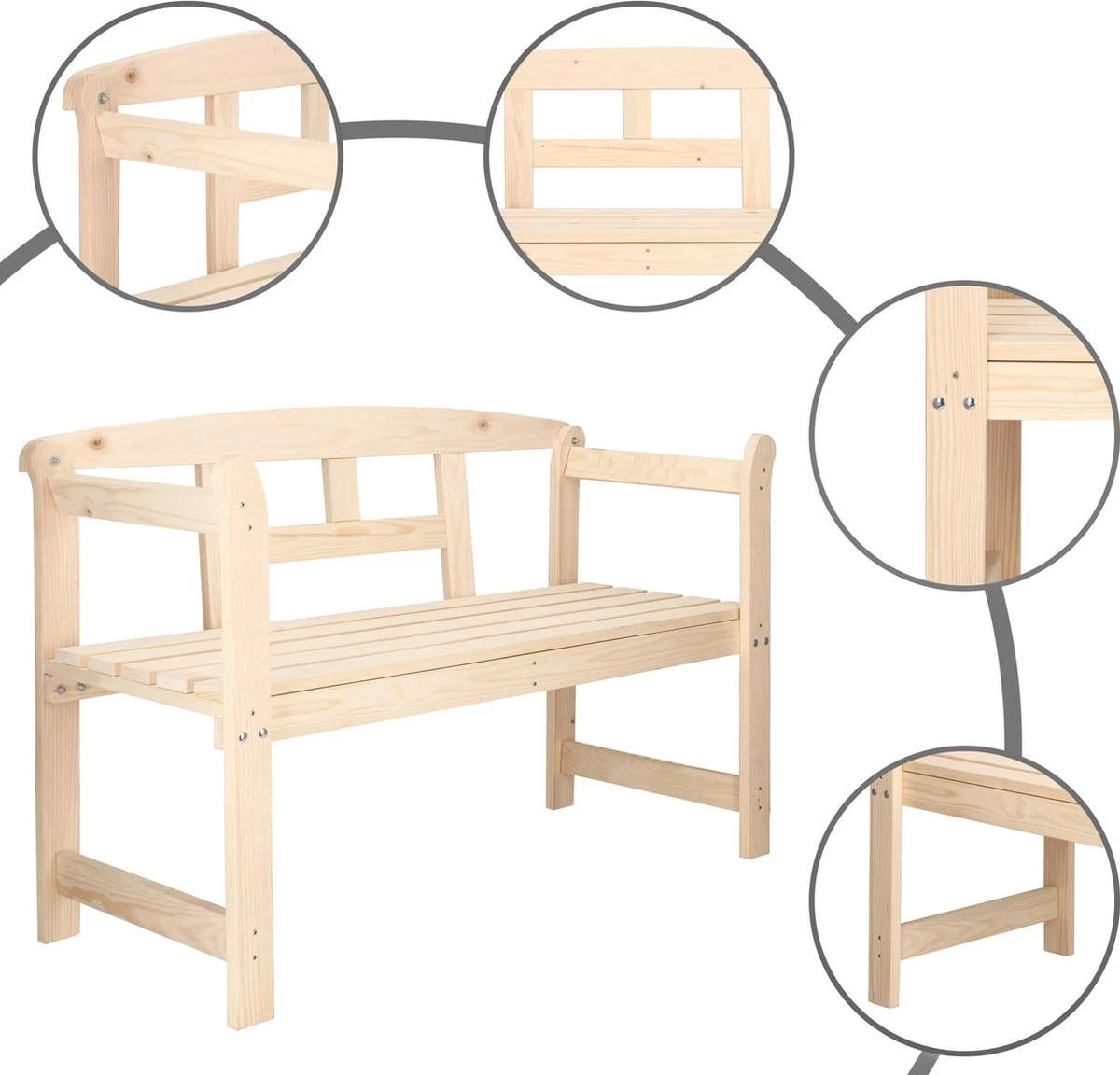 Merkloos Springos Tuinbank | Tuinbankje | Zitbank Buiten | Naaldhout | 119 X 78 X 45 Cm | Licht - Afbeelding 12