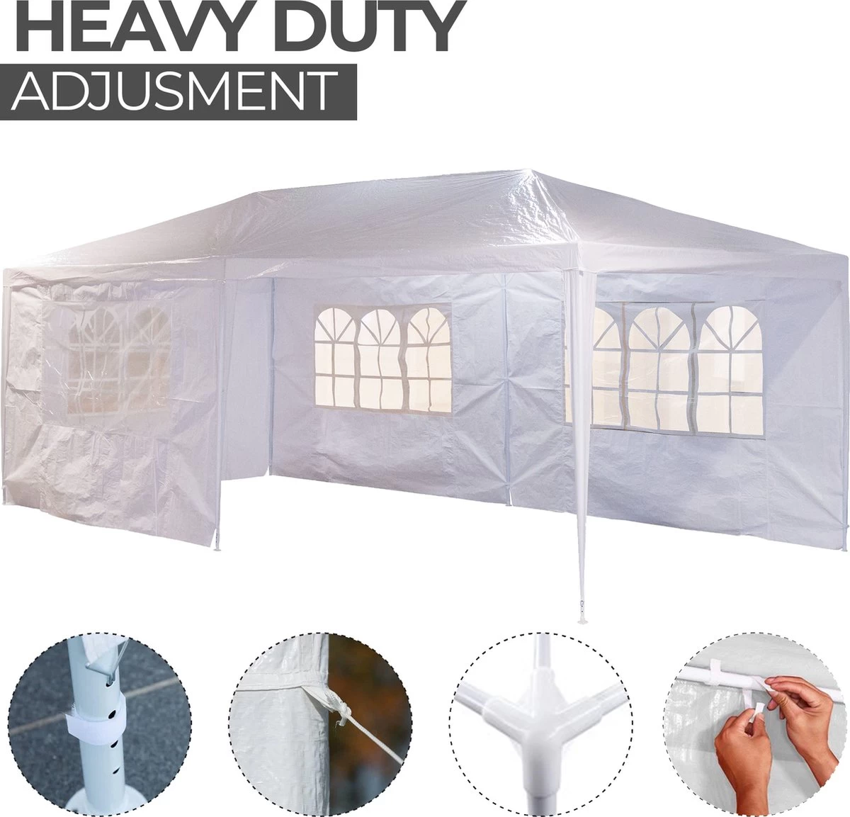 MaxxGarden Partytent - Paviljoen - 300 X 600 X 250 Cm - Met Zijwanden - Waterdicht Pro - 32mm Buizen – Wit - Afbeelding 5