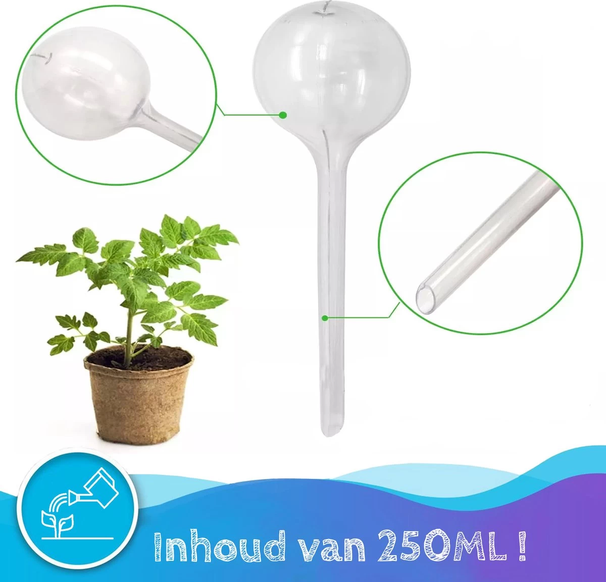 Summer Spark Waterdruppelaar Voor Planten 6 Stuks Transparant – 27 CM X 8 CM – 250 ML – Automatisch Watergeefsysteem Voor Kamerplanten – Planten Watergever Met Druppelsysteem – Waterbol - Afbeelding 3