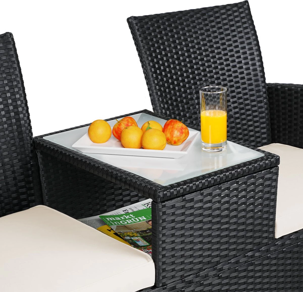Casaria Polyrattan Tuinbank - Incl. Kussen - 143x55x88 Cm Zwart - Afbeelding 6