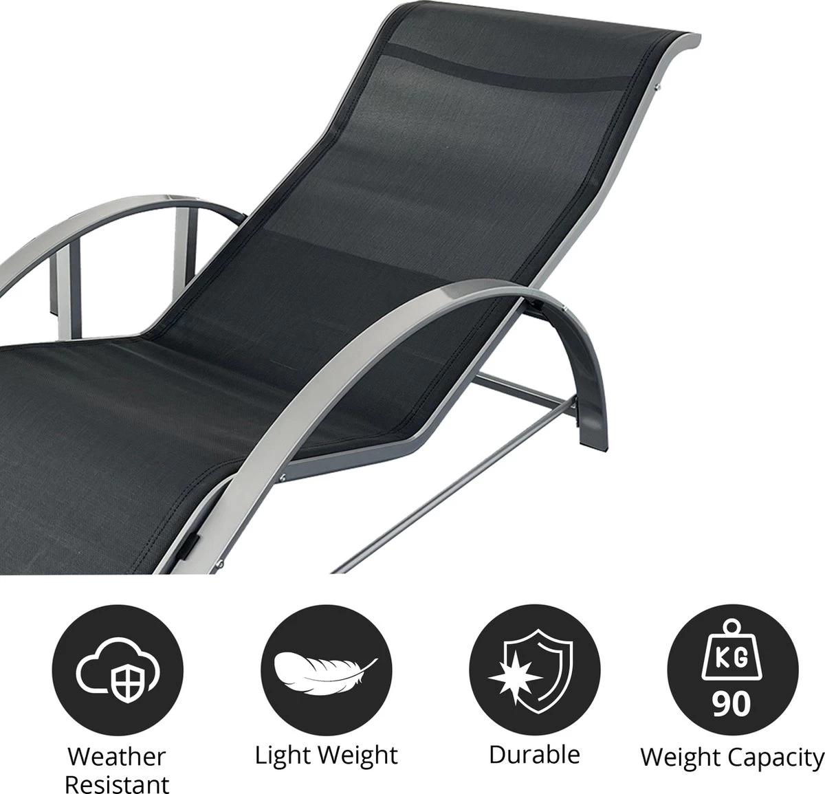 MaxxGarden Ligbed Set - 2 Stuks Zwart - Met Tafel - Sun Loungers - Loungebed - Afbeelding 7