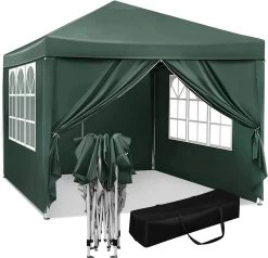 Waterdichte Partytent 3x3 Meter Opvouwbaar Met Zijwanden- Paviljoen Met Zijpanelen - Easy Up - Pop-up Tent Met Haringen, Touw En Anti Slip Poten