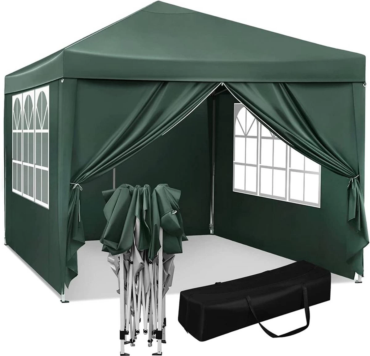 Waterdichte Partytent 3x3 Meter Opvouwbaar Met Zijwanden- Paviljoen Met Zijpanelen - Easy Up - Pop-up Tent Met Haringen, Touw En Anti Slip Poten