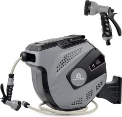 CoolHome Wandslangenbox 30 Meter + 2 Meter - Tuinslang Met Haspel- Slangenhouder 180° Draaibaar - Tuinslanghaspel Zwart - Grijs