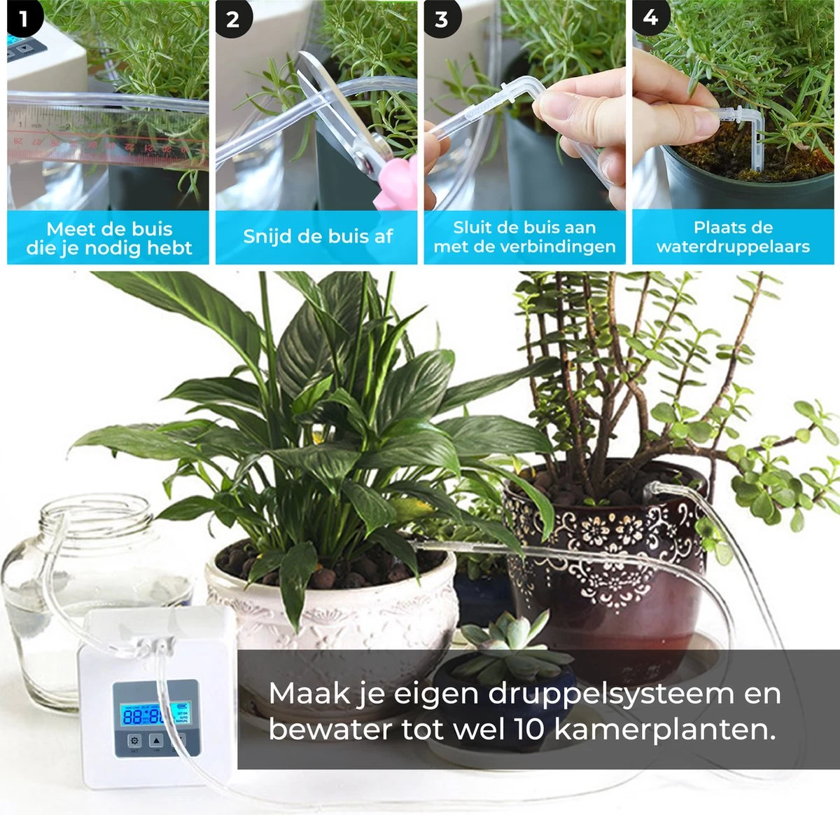 Automatisch Bewateringssysteem Voor Kamerplanten Met Pomp – Waterdruppelaar – Watergeefsysteem– Planten Watergever - Afbeelding 7