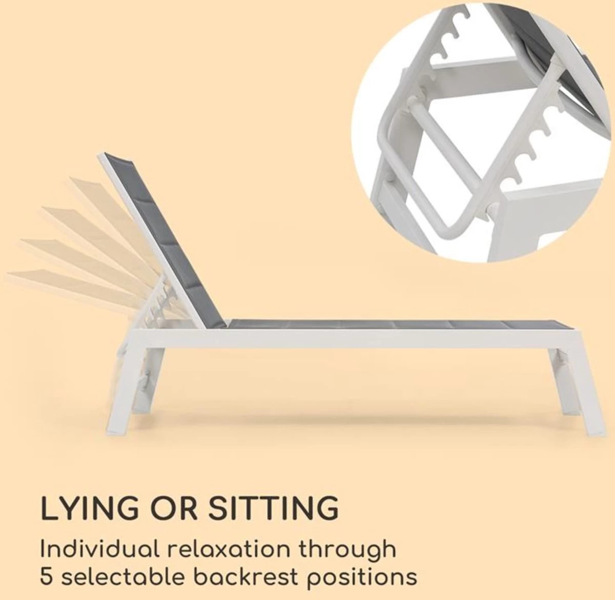 Blumfeldt Renazzo Lounge Ligstoel - Ligbed Voor De Tuin - Aluminium Tuinstoel - 6 Standen - Waterafstotend - Bekleding Van 70 % Pvc En 30 % Polyetheen - Grijs - Afbeelding 5