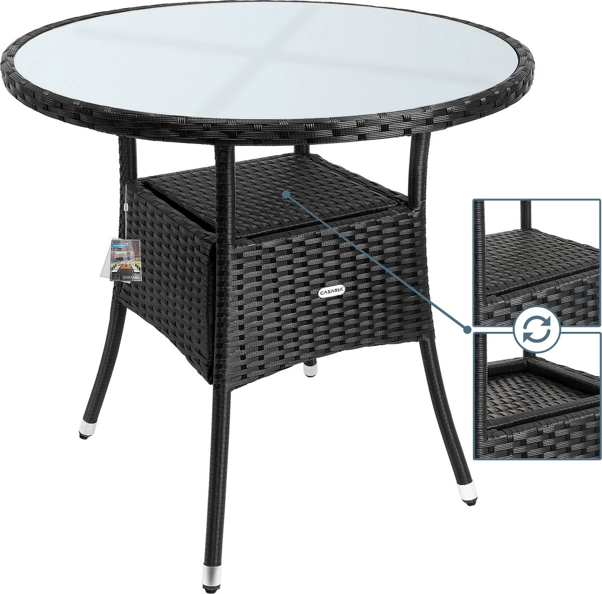 Casaria Polyrattan Bijzettafel 80cm Rond - 5mm Veiligheidsglas – Zwart - Afbeelding 6