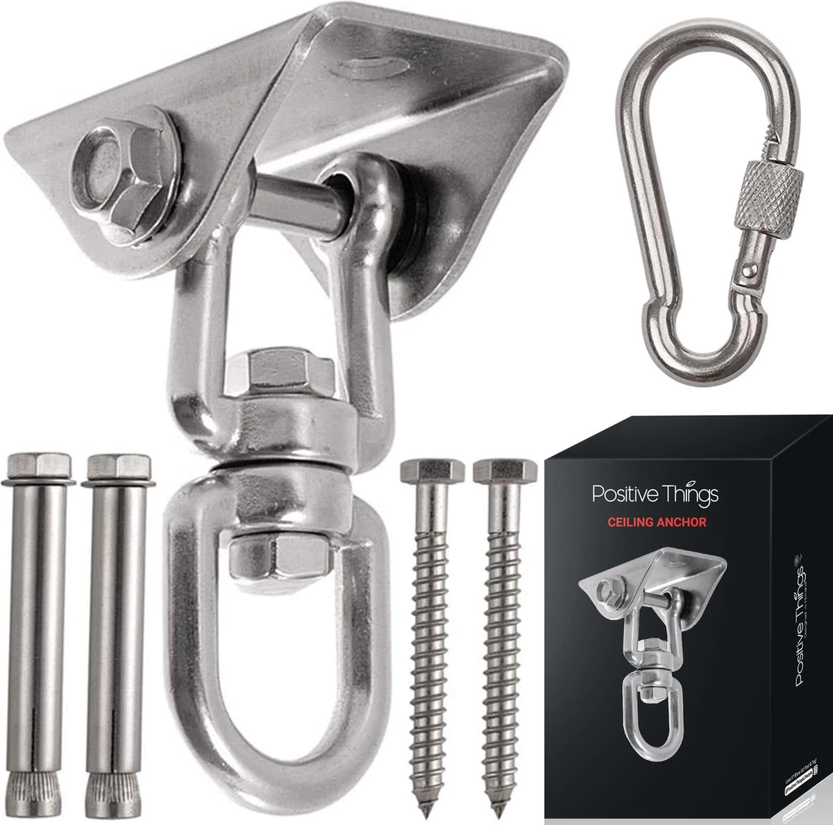 Ophangsysteem - Plafondhaak RVS - Ophanghaak TRX - Hangstoel Buiten - Hangstoel Binnen – Schommelstoel - Schommel - Bokszakken - RVS - 300kg