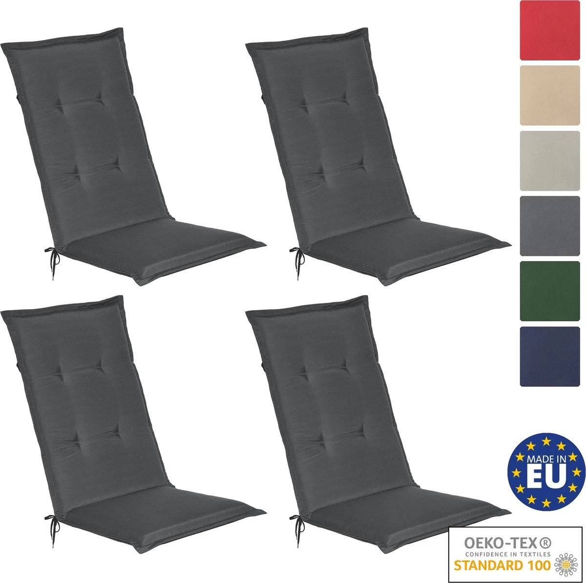 Beautissu Loft HL – Set Van 4 Tuinkussens Hoge Rug 120x50x6 Cm Kussen Grafiet Grijs Tuinstoelkussens Zitkussen Tuinstoel - Afbeelding 10