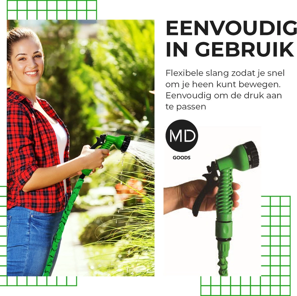 Uitrekbare Tuinslang Tot 15 Meter Van MD-goods ® - Tuinsproeier - Tuin Besproeien - Waterslang - Sproeikop - Groen - Flexibel Elastisch - Afbeelding 6