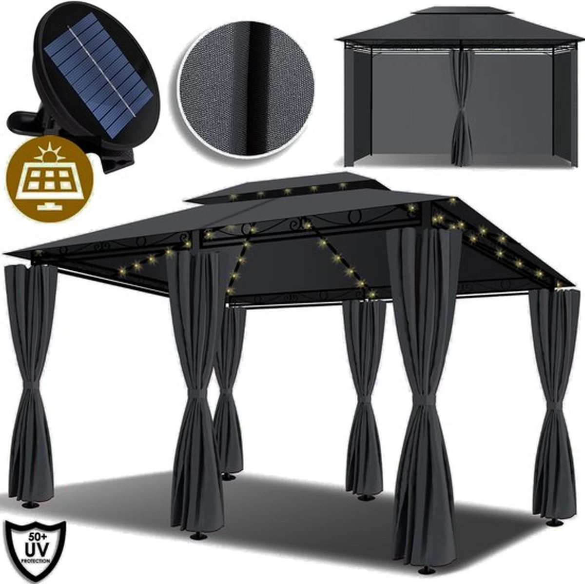 El Jardin - Partytent - 4x3 - Waterdicht Dak - Wanden - Solar - Antraciet Paviljoen - Afbeelding 5