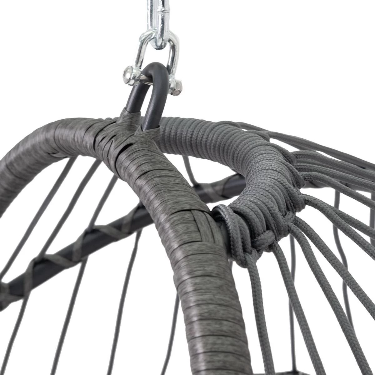 Pro Garden Lowander Hangstoel Egg 191x126x126- Schommelstoel Met Rattan Cocoon En Robuust Stalen Standaard Incl. Kussens - Volledig Inklapbaar - Lichtgrijs - Afbeelding 2