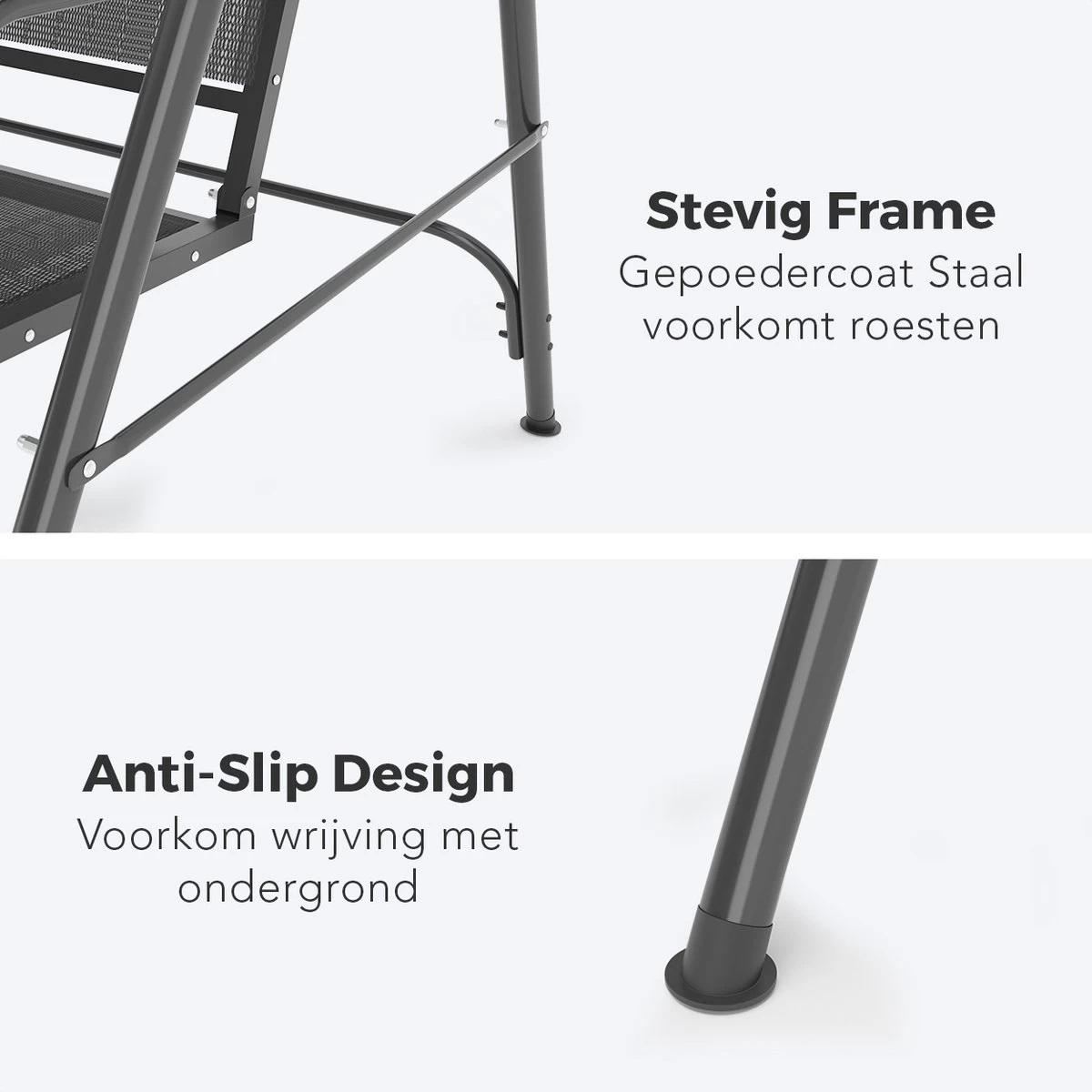 LifeGoods Schommelbank - 3-zits - Tot 250KG - Kantelbaar Dak - UV-bestendig Zonnescherm - 172x104x162cm - Grijs - Afbeelding 9