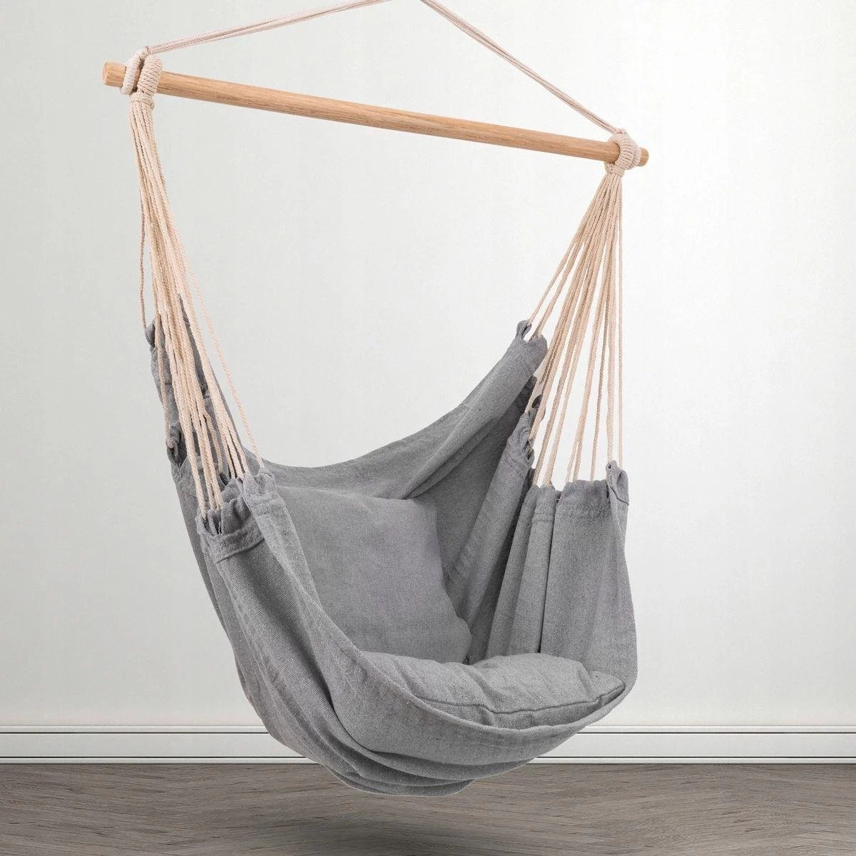 RENALUX Hangstoel Buiten En Binnen - Hangstoel Voor Binnen - Hangstoel Zonder Standaard - Hangstoel Cocoon - Gratis 2 Zachte Kussens - 150 KG - Grijs - Afbeelding 4