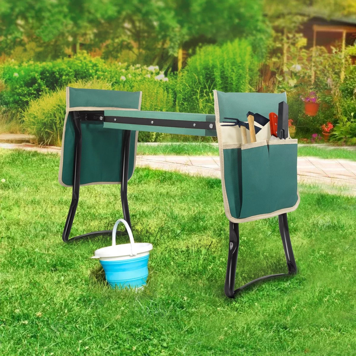 Uten - Kniebankje Tuin - Knie Steun - Tuinkruk Inklapbaar - Kniesteun Tuinieren - Kniekussen - Tot 150 Kg - Groen - Afbeelding 9