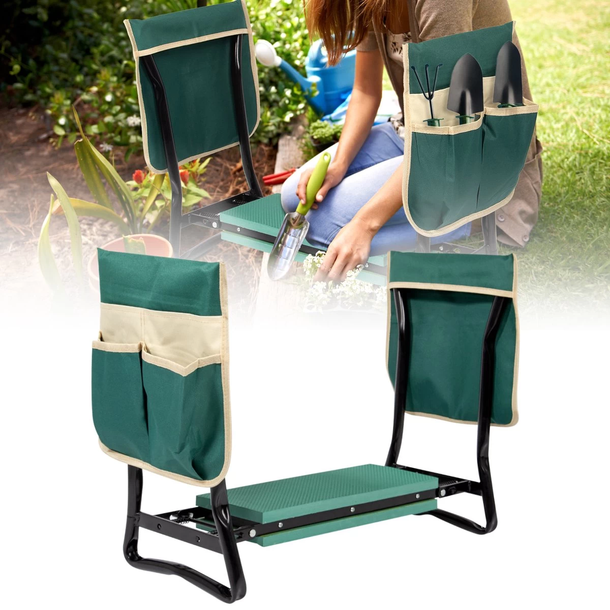 Uten - Kniebankje Tuin - Knie Steun - Tuinkruk Inklapbaar - Kniesteun Tuinieren - Kniekussen - Tot 150 Kg - Groen - Afbeelding 10