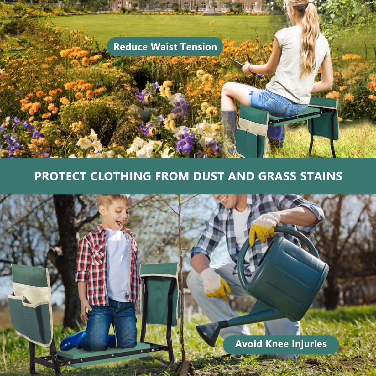 Uten - Kniebankje Tuin - Knie Steun - Tuinkruk Inklapbaar - Kniesteun Tuinieren - Kniekussen - Tot 150 Kg - Groen - Afbeelding 12