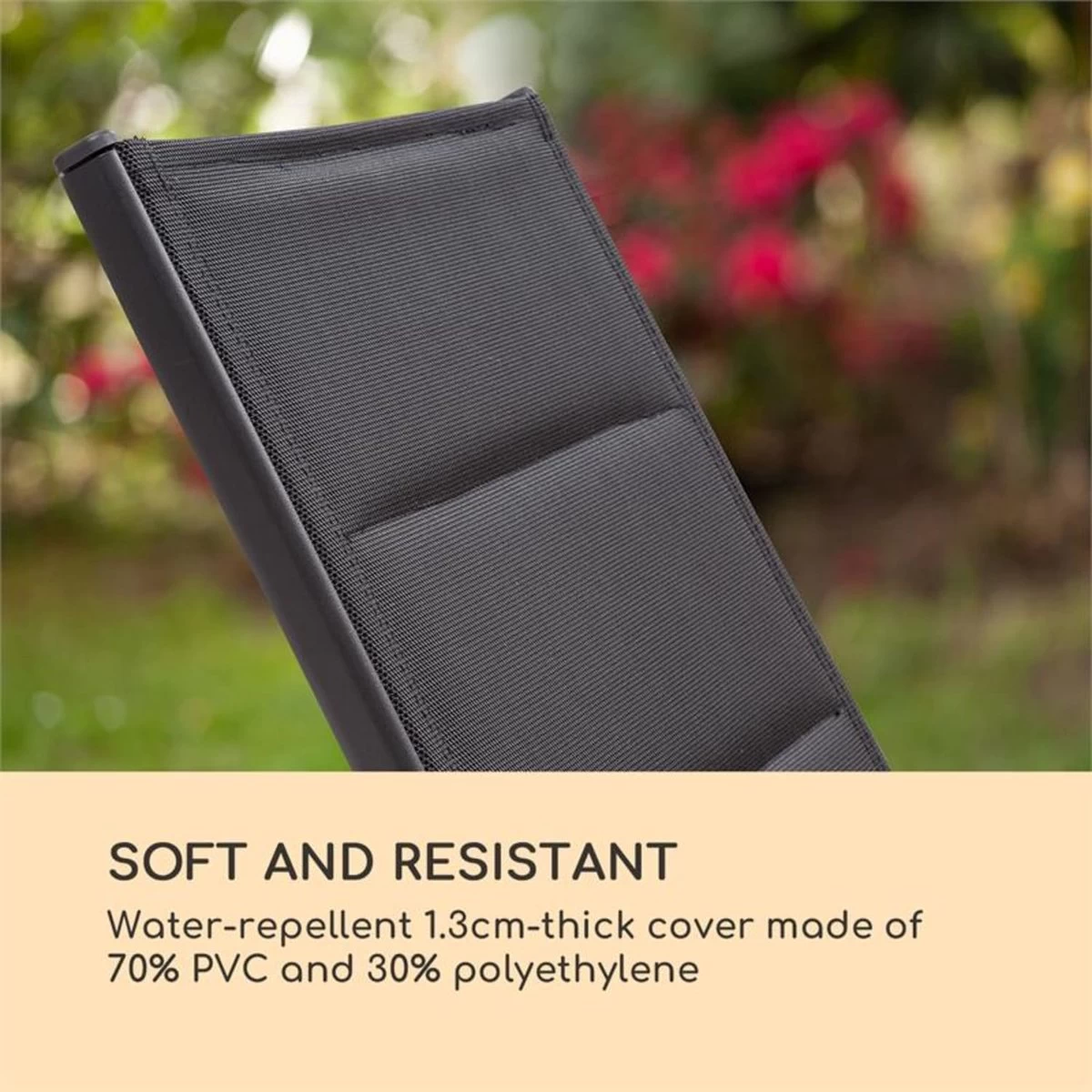 Blumfeldt Renazzo Lounge Ligstoel - Ligbed Voor De Tuin - Aluminium Tuinstoel - 6 Standen - Waterafstotend - Bekleding Van 70 % Pvc En 30 % Polyetheen - Zwart - Afbeelding 9