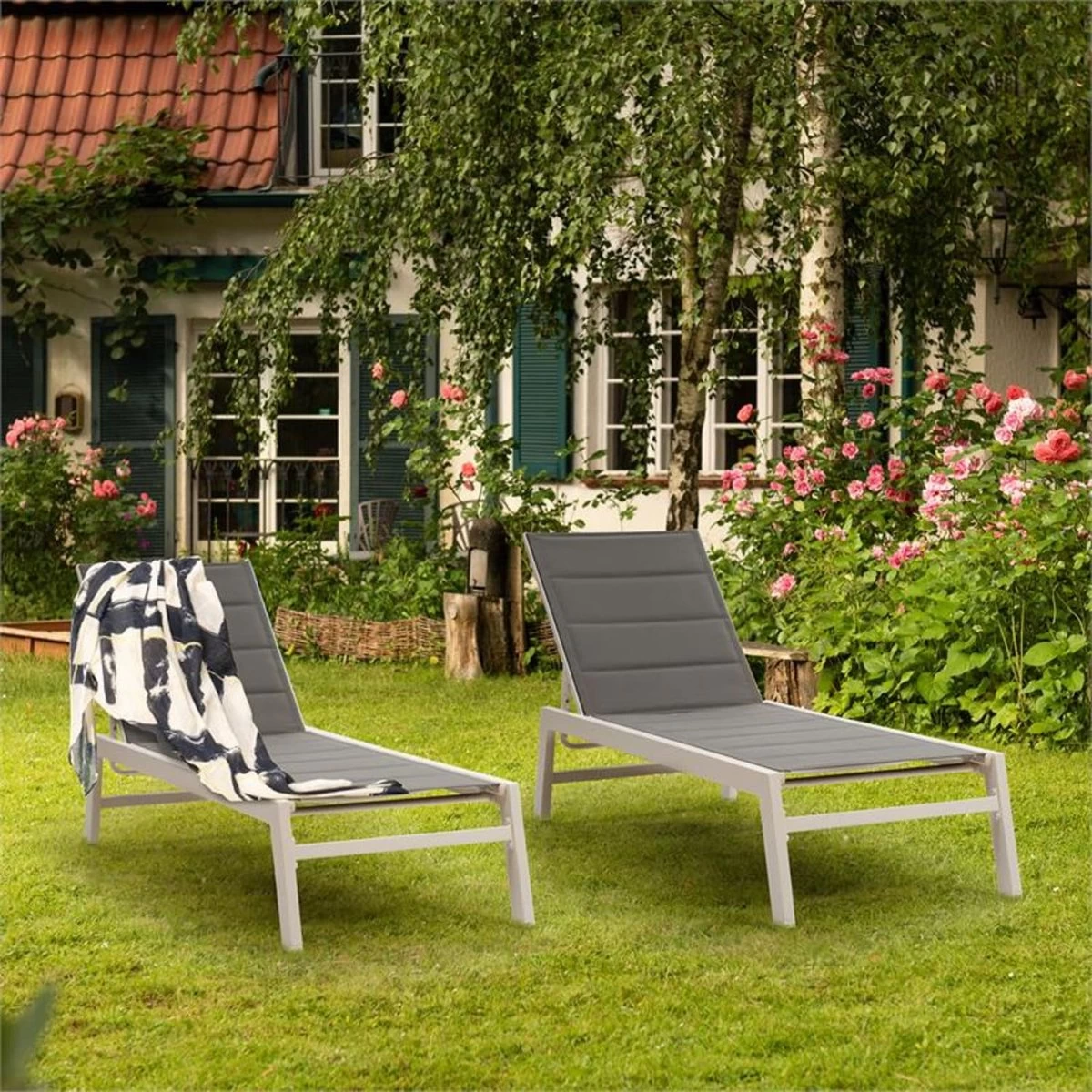 Blumfeldt Renazzo Lounge Ligstoel - Ligbed Voor De Tuin - Aluminium Tuinstoel - 6 Standen - Waterafstotend - Bekleding Van 70 % Pvc En 30 % Polyetheen - Grijs - Afbeelding 9