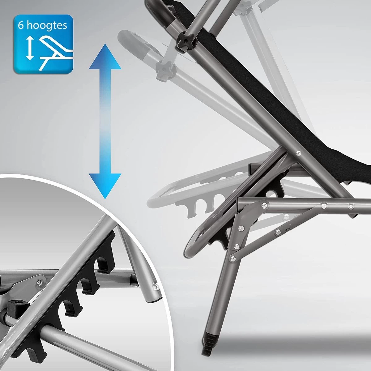 Sens Design Zonnebed - Ligbed Inklapbaar Met Zonneklep - Zwart - Afbeelding 2