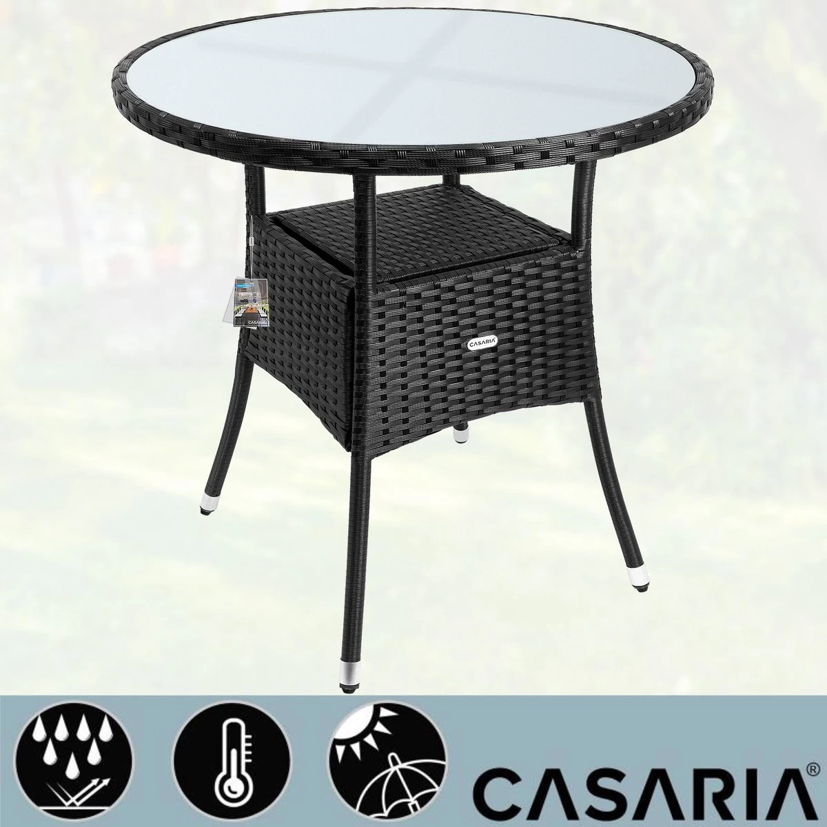 Casaria Polyrattan Bijzettafel 80cm Rond - 5mm Veiligheidsglas – Zwart - Afbeelding 5