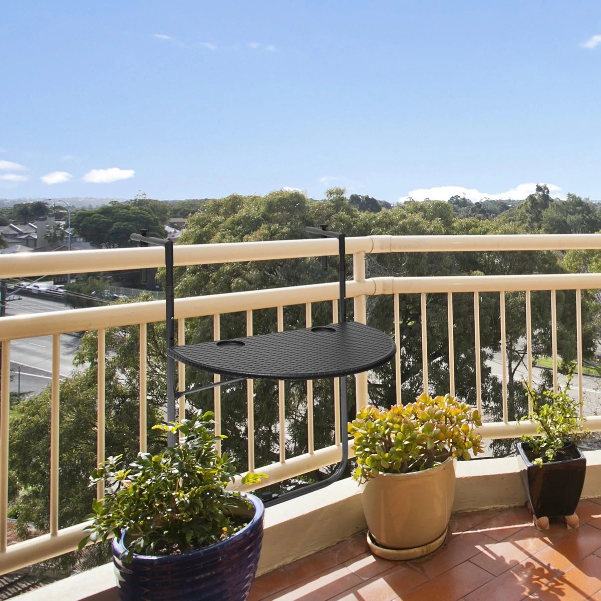 Relaxdays Balkontafel Inklapbaar, Balkon Tafel Rotan, Hangtafel Reling - Zwart - Afbeelding 3