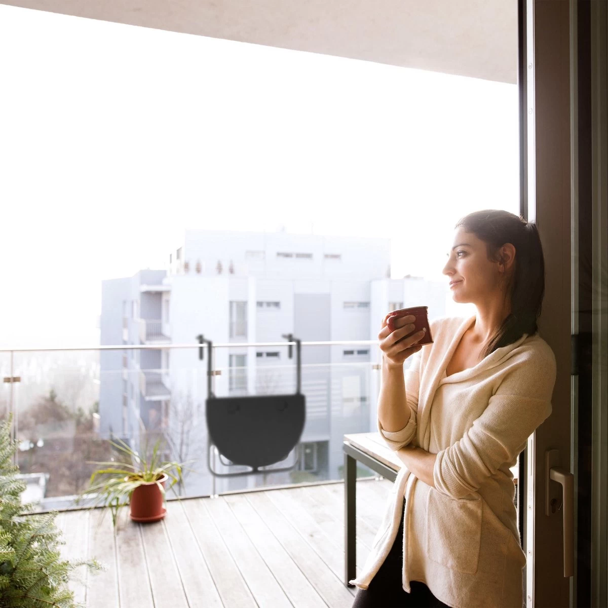 Relaxdays Balkontafel Inklapbaar, Balkon Tafel Rotan, Hangtafel Reling - Zwart - Afbeelding 4