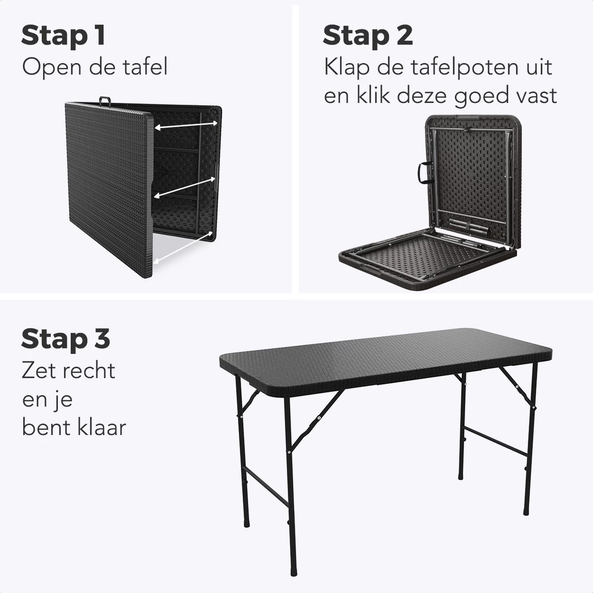 LifeGoods Klaptafel - Inklapbaar - 120 Cm - 4 Personen - Zwart - Afbeelding 6