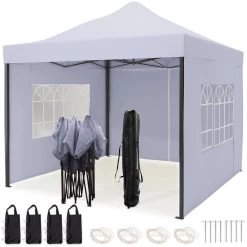 LifeGoods Partytent - 3x3 M - Zijwanden - Easy Up - Opvouwbaar - Waterdicht - Draagtas Met Wieltjes - Donkergrijs