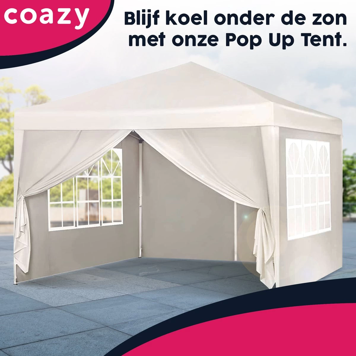 Waterdichte Partytent 3x3 Meter Opvouwbaar Met Zijwanden- Paviljoen Met Zijpanelen - Easy Up - Pop-up Tent Met Haringen, Touw En Anti Slip Poten - Afbeelding 4