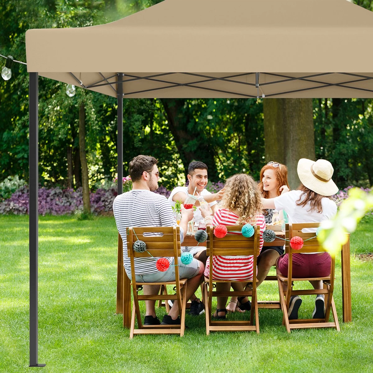 LifeGoods Partytent - 3x4.5 M - Zijwanden - Easy Up - Opvouwbaar - Waterdicht - Draagtas Met Wieltjes - Beige - Afbeelding 10