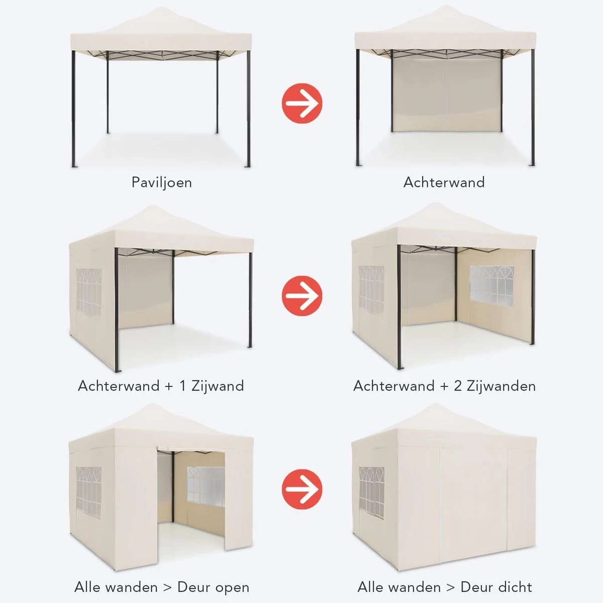 LifeGoods Partytent - 3x3 M - Zijwanden - Easy Up - Opvouwbaar - Waterdicht - Draagtas Met Wieltjes - Beige - Afbeelding 2