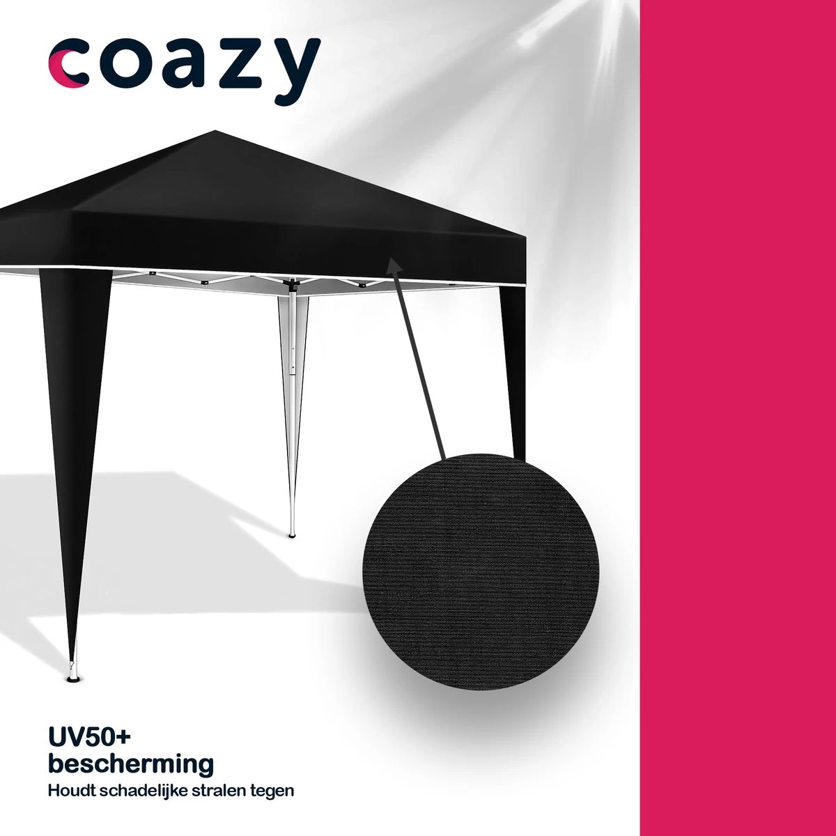 Coazy Waterdichte Partytent 3x3 Meter Opvouwbaar - Paviljoen - Easy Up - Pop-up Tent Met Haringen, Touw En Anti Slip Poten - Waterdicht - Partytenten Weerbestendig - Afbeelding 3