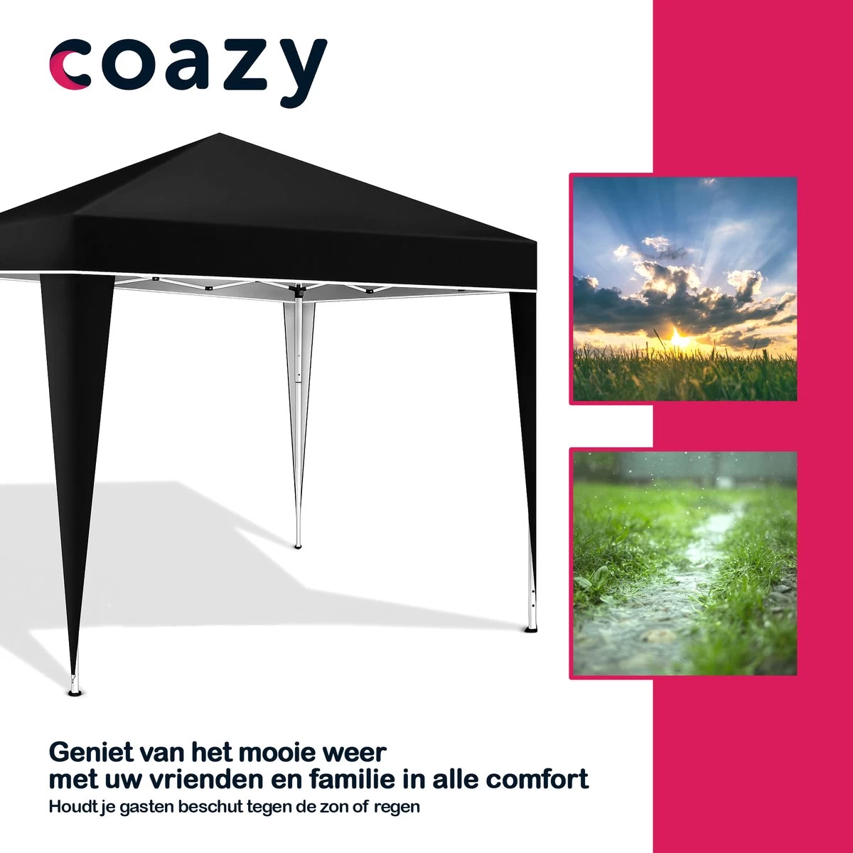 Coazy Waterdichte Partytent 3x3 Meter Opvouwbaar - Paviljoen - Easy Up - Pop-up Tent Met Haringen, Touw En Anti Slip Poten - Waterdicht - Partytenten Weerbestendig - Afbeelding 5