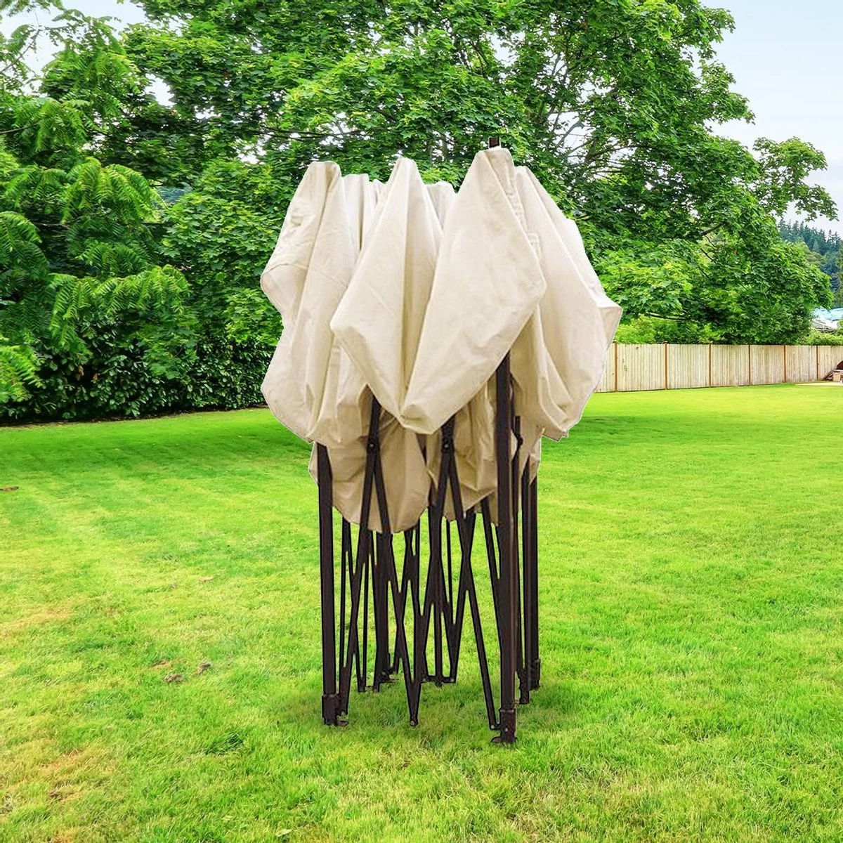 LifeGoods Partytent - 3x3 M - Easy Up - Opvouwbaar - Waterdicht - Draagtas Met Wieltjes - Beige - Afbeelding 10