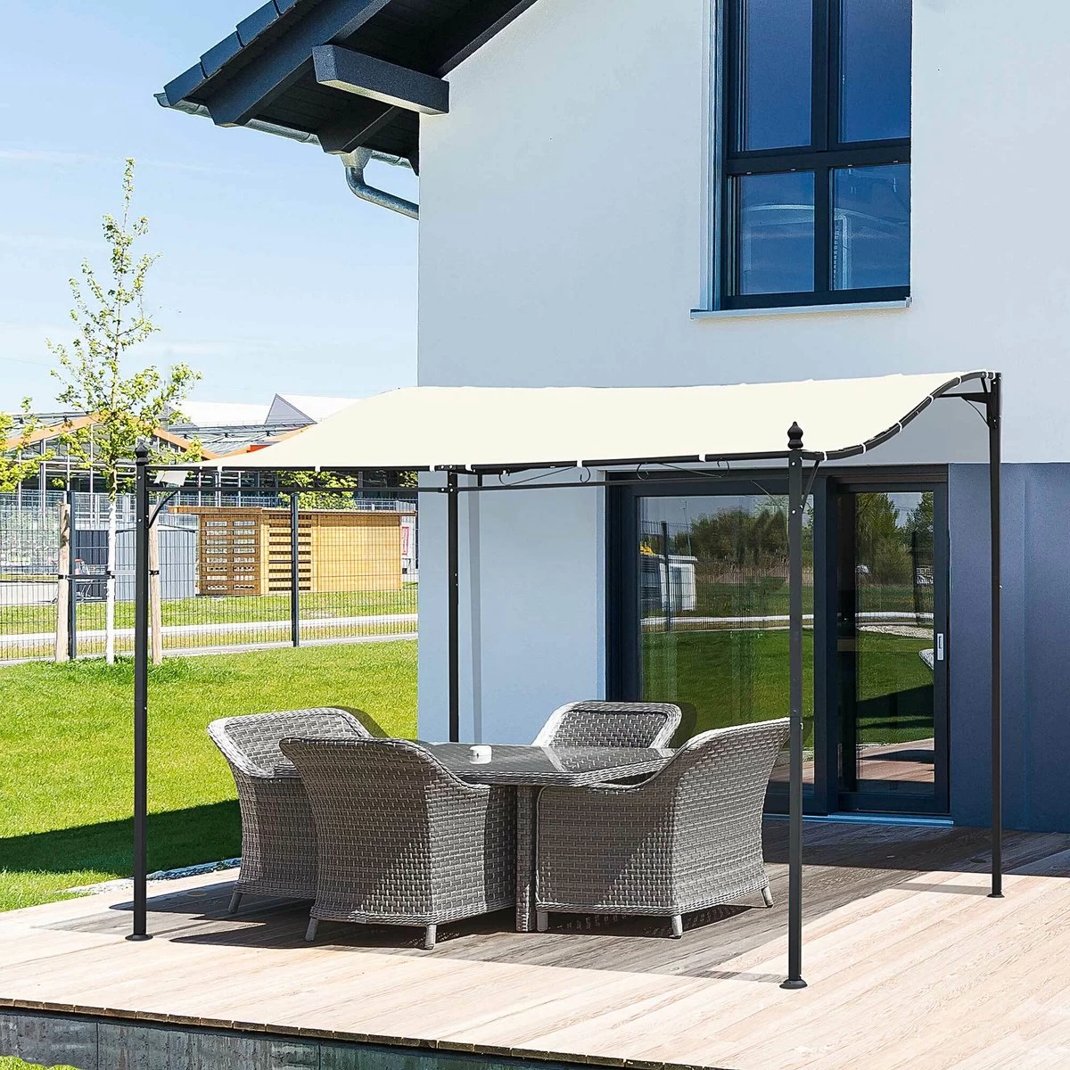 Outsunny Pergola Partytent Paviljoen Overkapping Tent Metaal Crème 297x297 Cm 84C-038 - Afbeelding 10