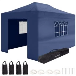 LifeGoods Partytent - 3x4.5 M - Zijwanden - Easy Up - Opvouwbaar - Waterdicht - Draagtas Met Wieltjes - Donkerblauw