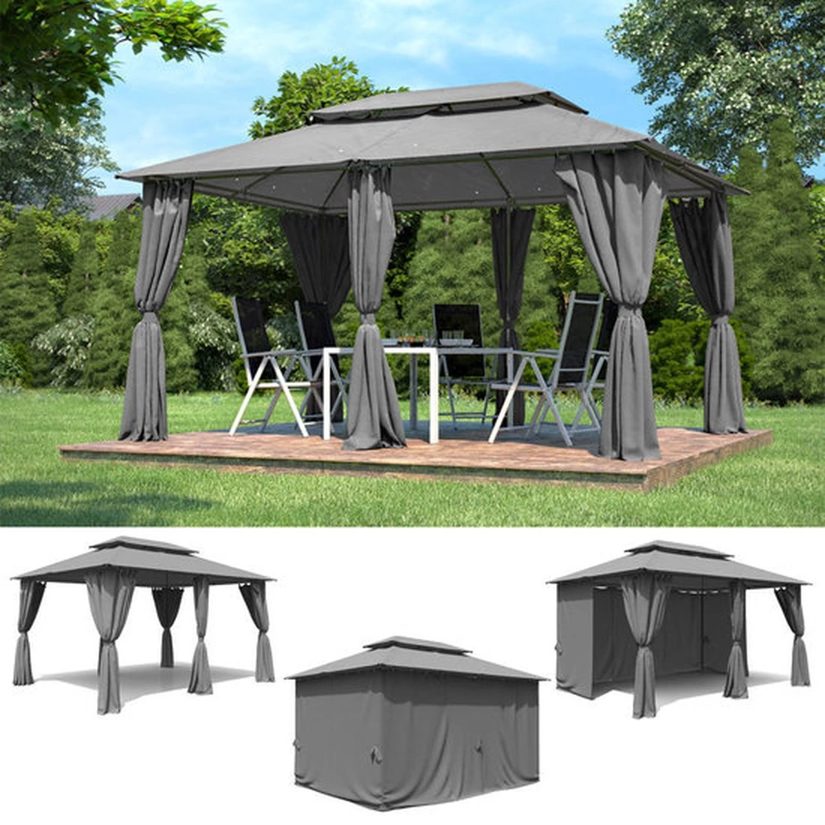 El Jardin - Partytent - 4x3 - Waterdicht Dak - Wanden - Solar - Antraciet Paviljoen - Afbeelding 4