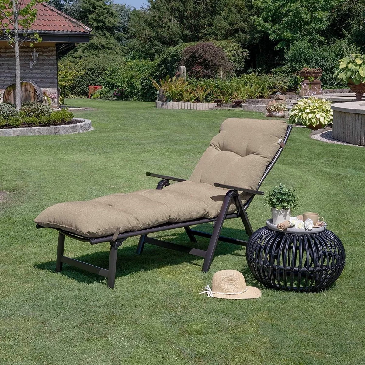 Beautissu Flair RL – Ligbedkussen Tuinkussen Ligstoel – Zonnebed Kussen Voor Tuin Meubelen 190x60x8 Cm Natuur - Afbeelding 2