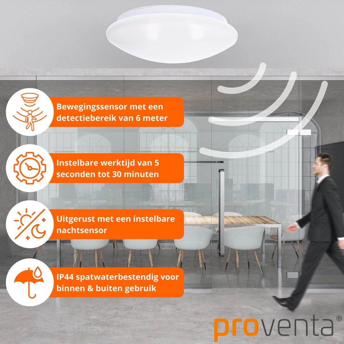 Proventa Plafondlamp Met Bewegingssensor LED - Binnen & Buiten - Warm Wit - 33 Cm - Afbeelding 9