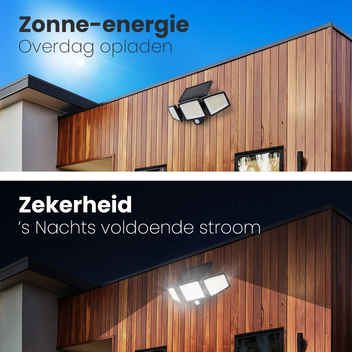 Auronic Buitenlamp - Zonne-energie - Bewegingssensor - 210 LED's Wandlamp - Tuinverlichting - IP65 - Zwart - 2 Stuks - Afbeelding 4