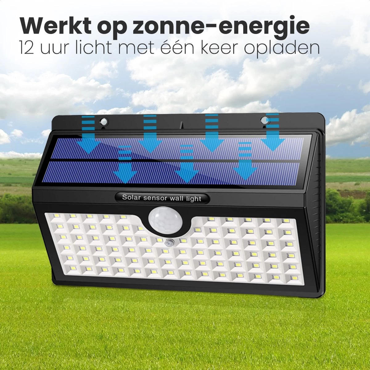 Auronic Buitenlamp - Zonne-energie - 2 Stuks - Bewegingssensor - 78 LED's - Wandlamp - IP65 - Zwart - Afbeelding 10
