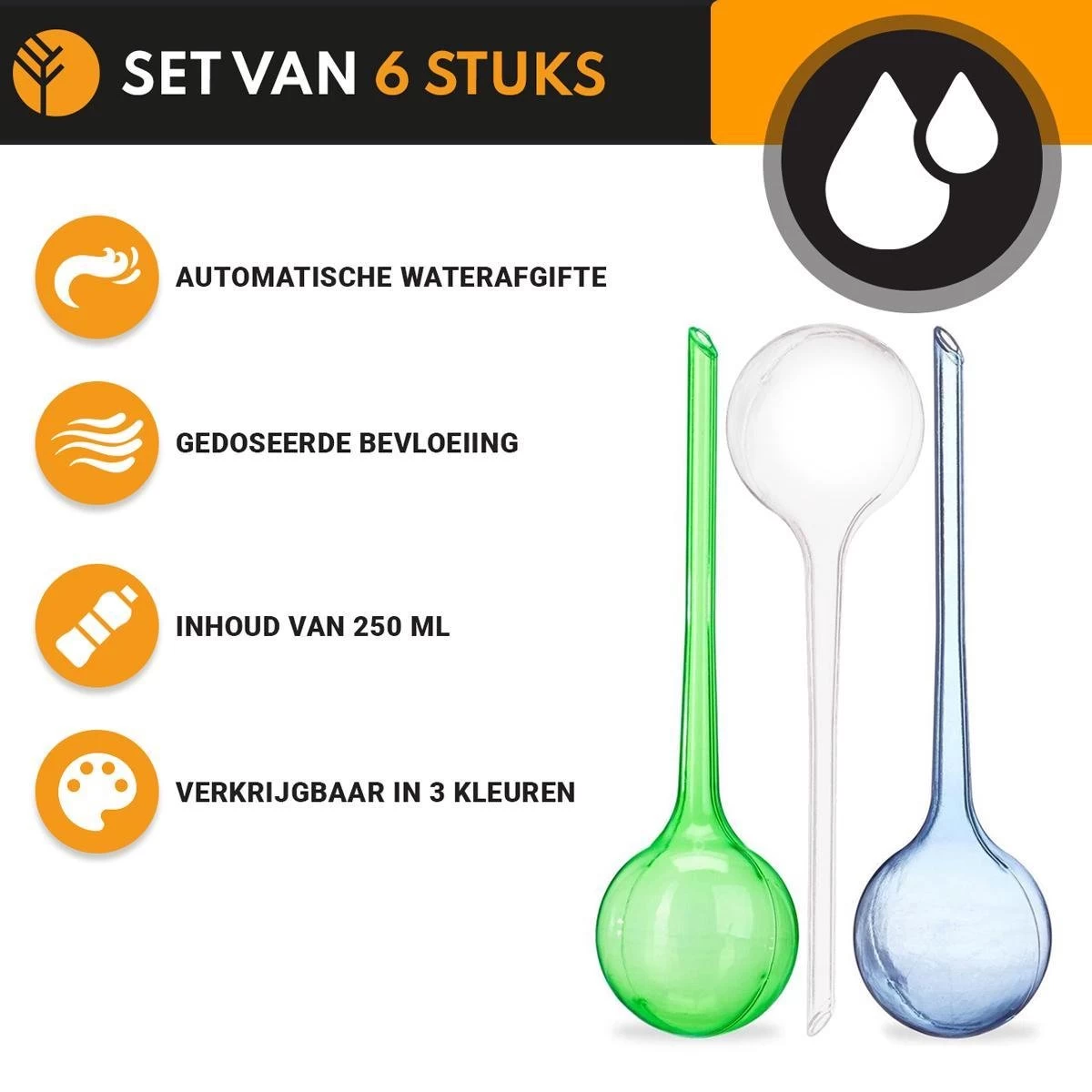 Waterdruppelaar Blauw Set Van 6 Stuks Voor Planten – 27 CM – Automatisch Watergeefsysteem Voor Kamerplanten – Planten Watergever Met Druppelsysteem – Waterbol - Afbeelding 3