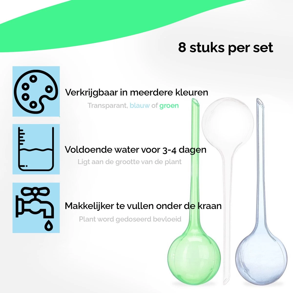 Waterdruppelaar Set Van 8 Stuks Voor Planten Transparant - Waterdruppelaar Voor Kamerplanten – Waterbol - Waterdruppelaar Voor Planten - Watergeefsysteem - Afbeelding 2