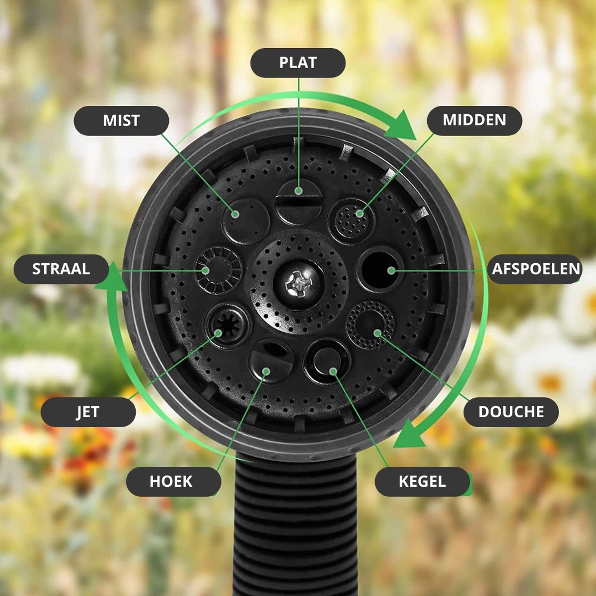 Buxibo - Wandslangenbox 20 Meter + 2 Meter - Tuinslang Met Haspel - 9 Sproei Standen - Slangenhouder 180° Draaibaar - Tuinslanghaspel Zwart+ Gratis Sproeier - Zwart - Afbeelding 11