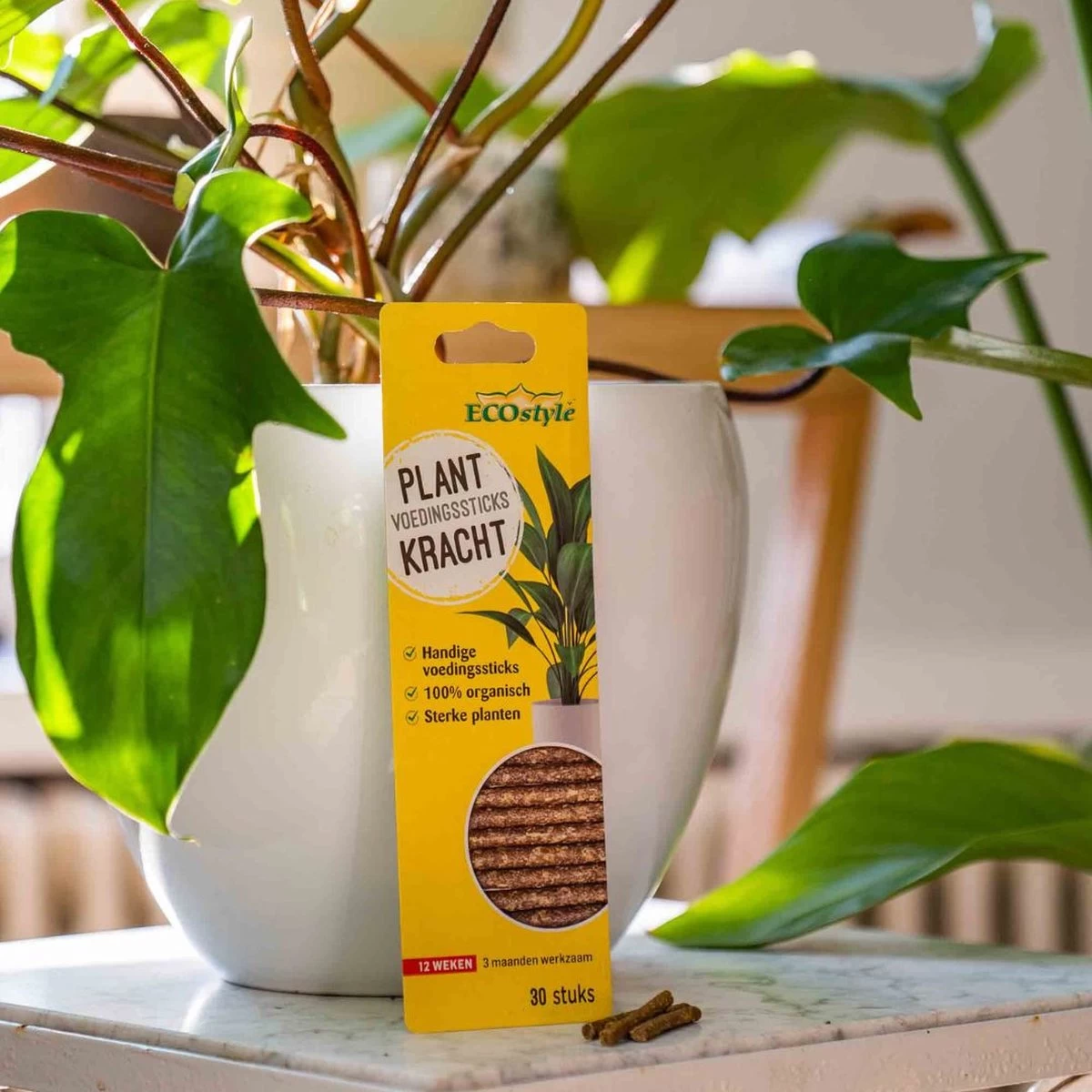 ECOstyle PlantKracht Voedingssticks - Sterke En Weerbare Potplanten - 100% Organische Planten - 120 Dagen Voeding - 30 Stuks - Afbeelding 3