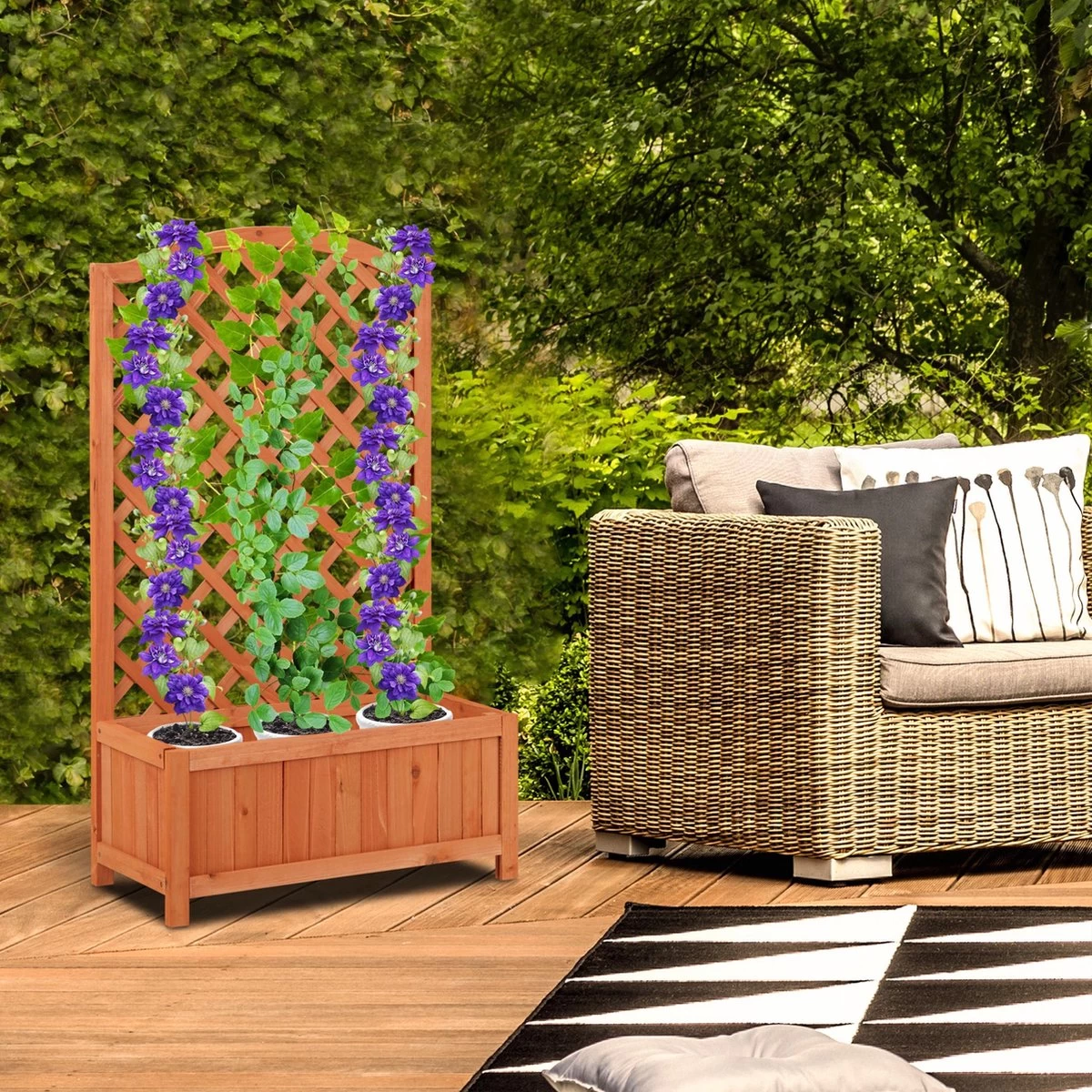 Relaxdays Plantenbak Met Klimrek - Bloembak Trellis - Rankhulp Hout - Voor Klimplanten - Afbeelding 2